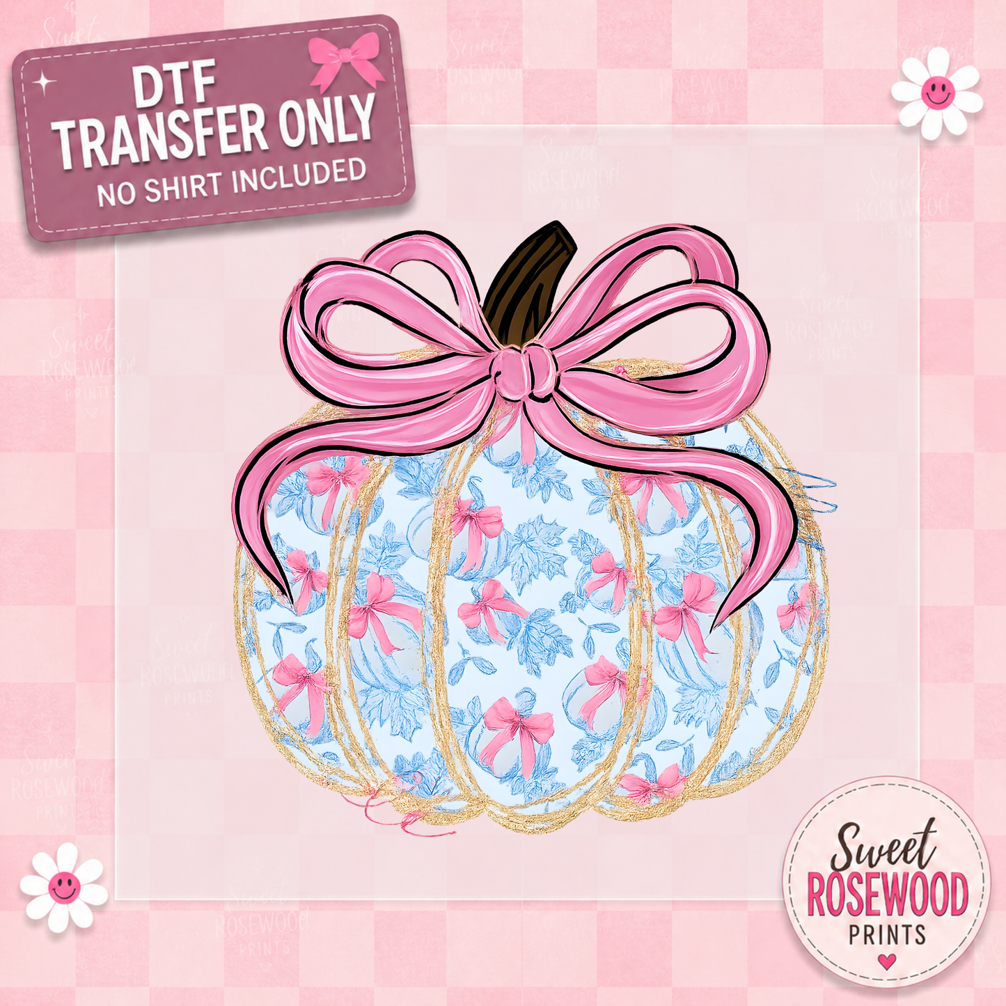 BLUE DESIGN PUMPKIN W/PINK BOW