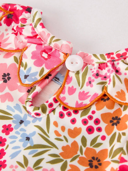 Pumpkin Bow Smock Embroidered Floral Baby Girl Romper