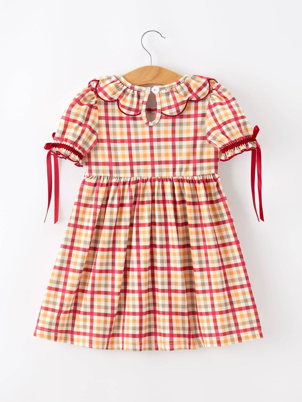 Thanksgiving Turkey Pumpkin Maple Leaf Smocked Plaid Dress