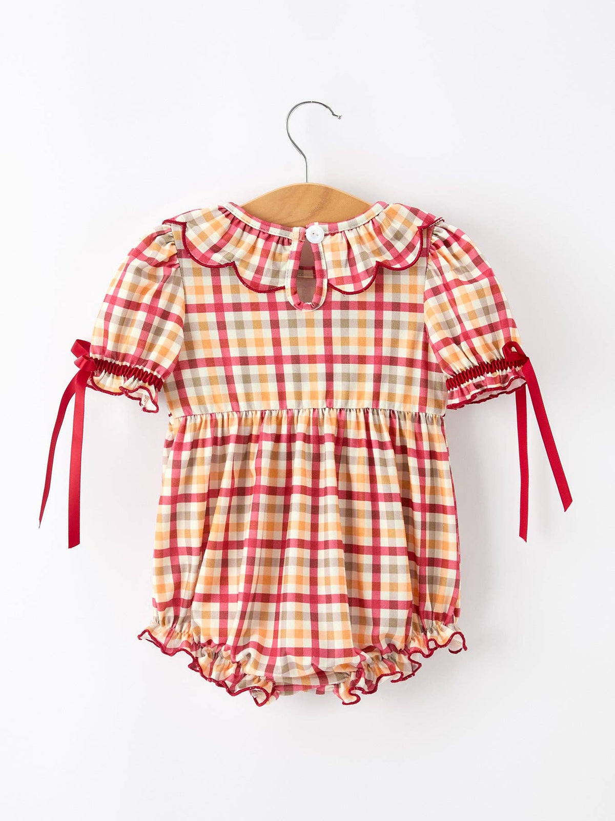 Thanksgiving Turkey Pumpkin Maple Leaf Plaid Baby Girls Romper