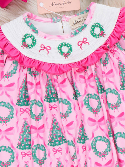 Merry Tree Smocked Ruffle Dress