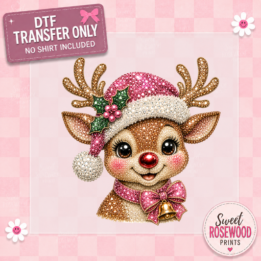 SPARKLY REINDEER W/PINK HAT