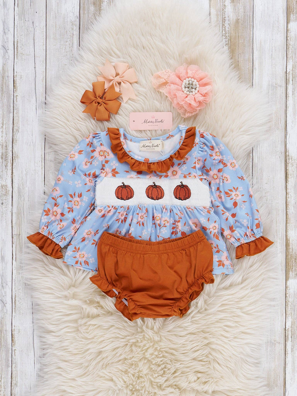 Pumpkin Floral Breeze Smocked Ruffle Bloomers Outfit