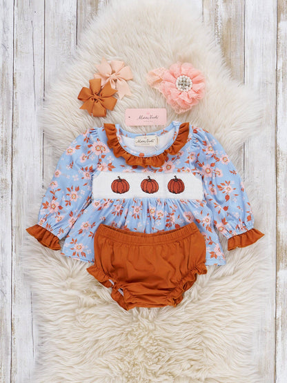 Pumpkin Floral Breeze Smocked Ruffle Bloomers Outfit