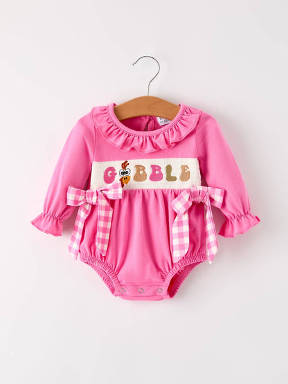 "GOBBLE" Smock Embroidery Baby Girl Romper
