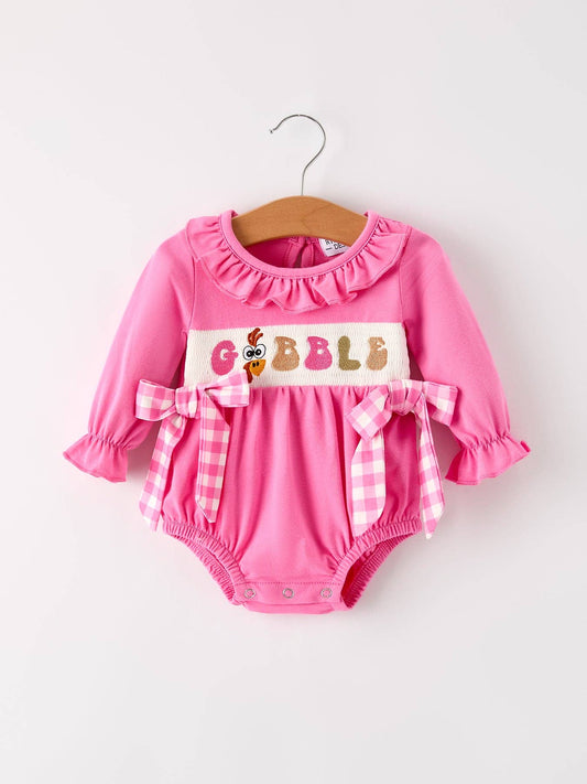 "GOBBLE" Smock Embroidery Baby Girl Romper