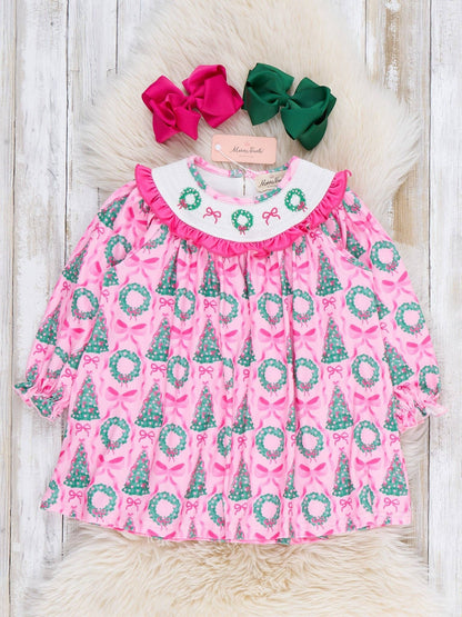 Merry Tree Smocked Ruffle Dress