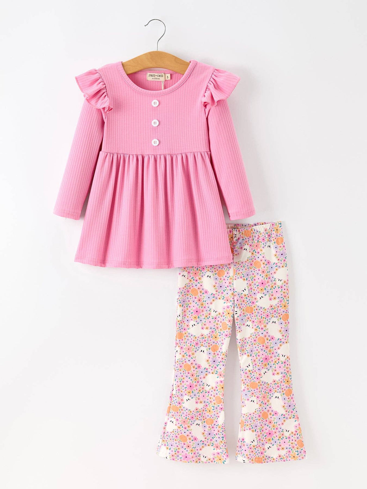 Halloween Ghost Girls Bell Bottom Pant Set Ruffle