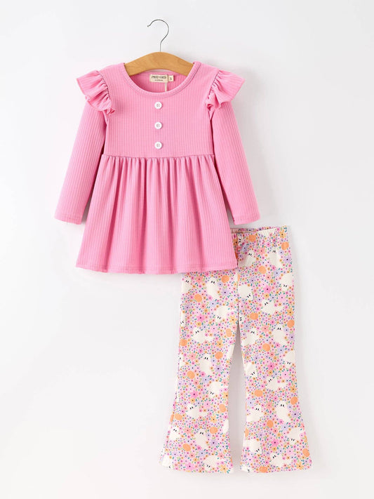 Halloween Ghost Girls Bell Bottom Pant Set Ruffle