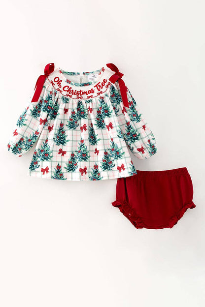 "Oh Christmas tree" Christmas tree printed tunic and red bloomers