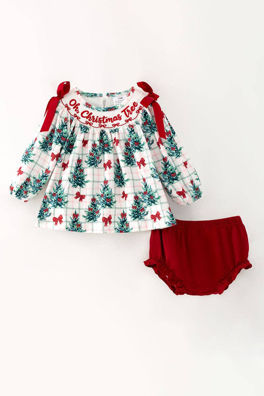 "Oh Christmas tree" Christmas tree printed tunic and red bloomers