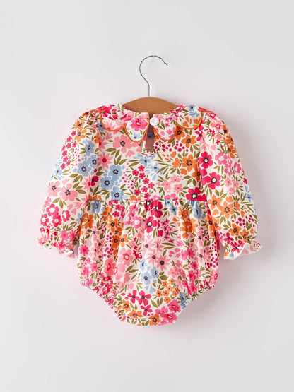 Pumpkin Bow Smock Embroidered Floral Baby Girl Romper