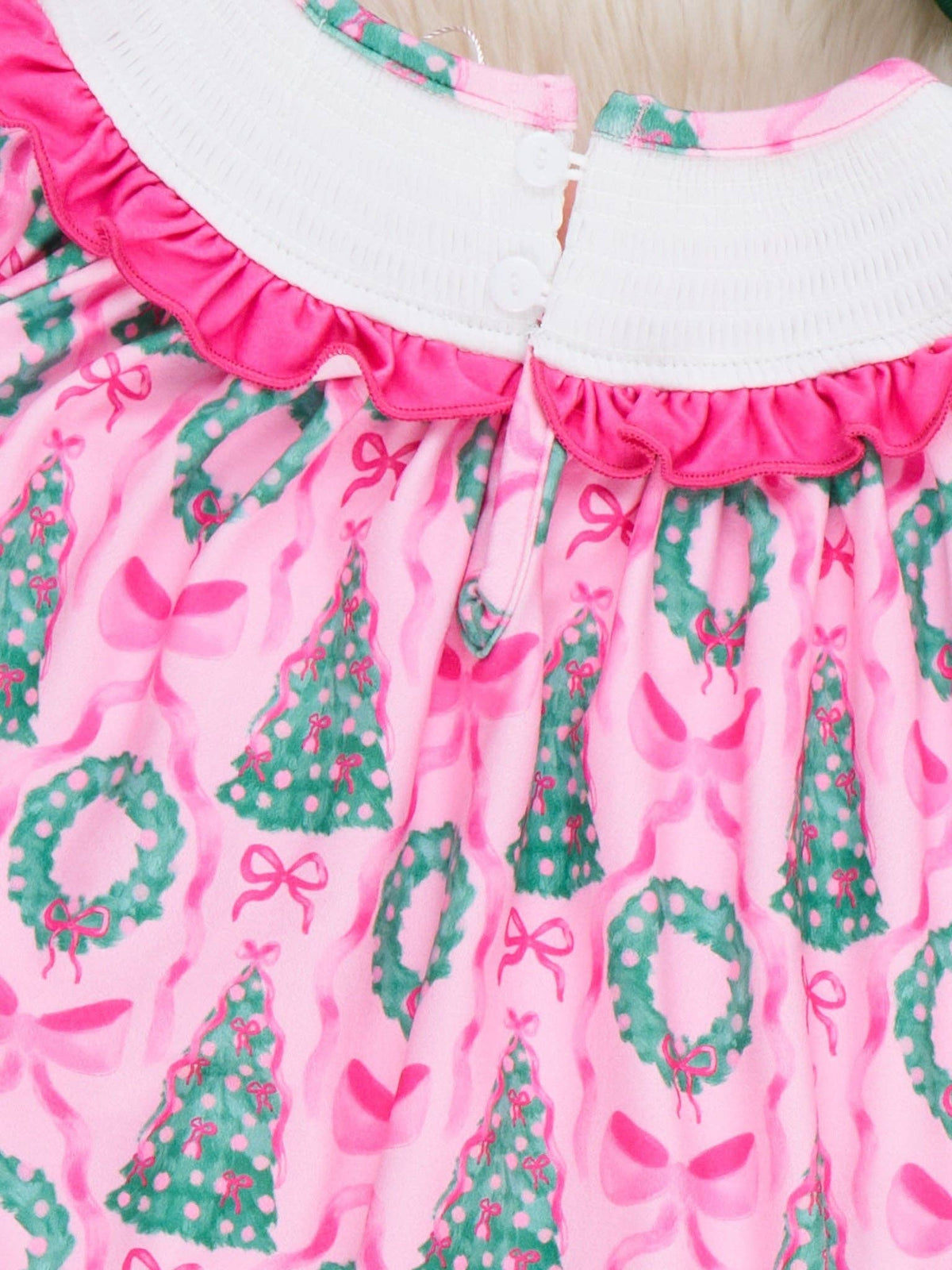 Merry Tree Smocked Ruffle Dress