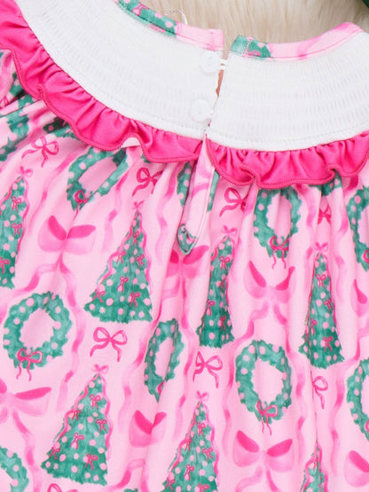 Merry Tree Smocked Ruffle Dress