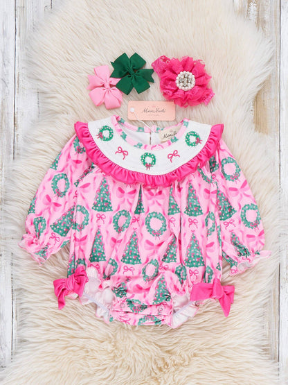 Merry Tree Smocked Ruffle Romper
