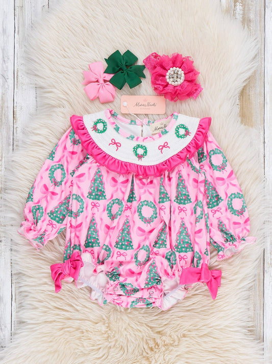 Merry Tree Smocked Ruffle Romper