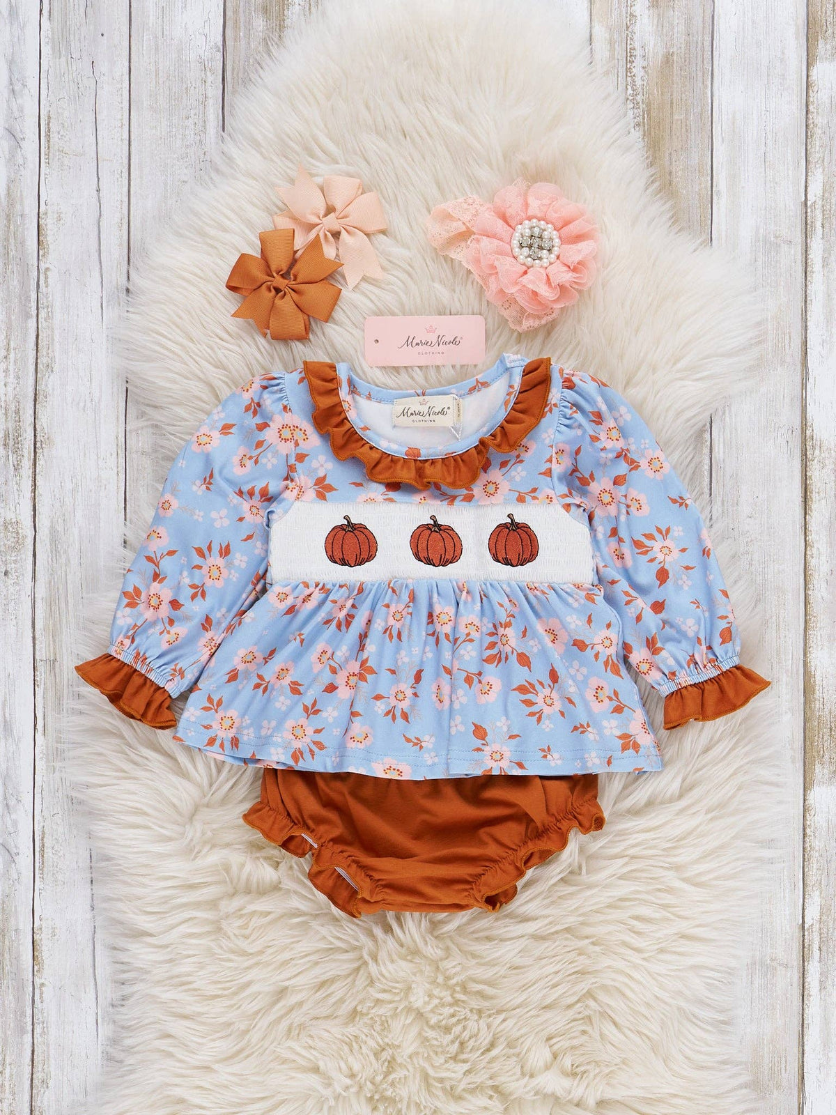 Pumpkin Floral Breeze Smocked Ruffle Bloomers Outfit