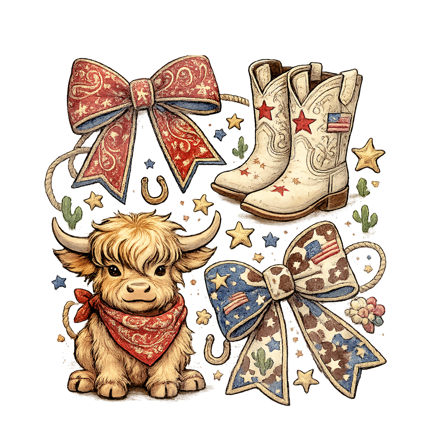 4TH OF JULY COW, BOOTS,  & BOW