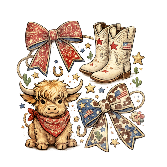 4TH OF JULY COW, BOOTS,  & BOW