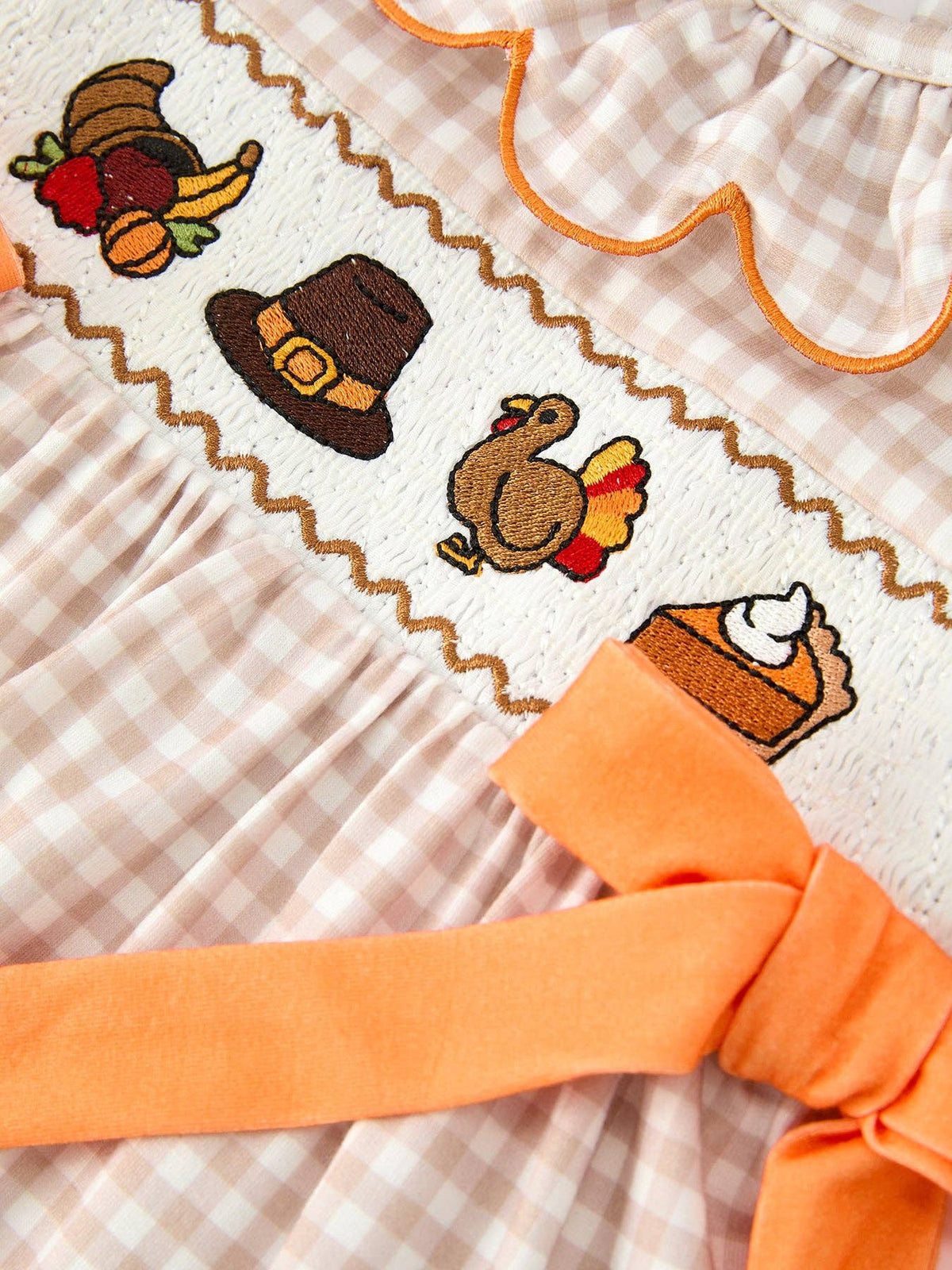 Thanksgiving Smocked Girls Dress Bloomer Set Turkey Embroidery
